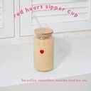 2 x Coquette Aesthetic Glass Can Cup with Bamboo Lid and Straw, 16oz Cute Red Heart Travel Tumbler, Iced Coffee Matcha Smoothie Cup, Trendy Stuff Gifts for Women, Girl Gifts