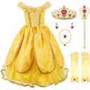 JerrisApparel Christmas Party Fancy Costume Deluxe Princess Dress Up for Girls (3T, Yellow with Accessories)
