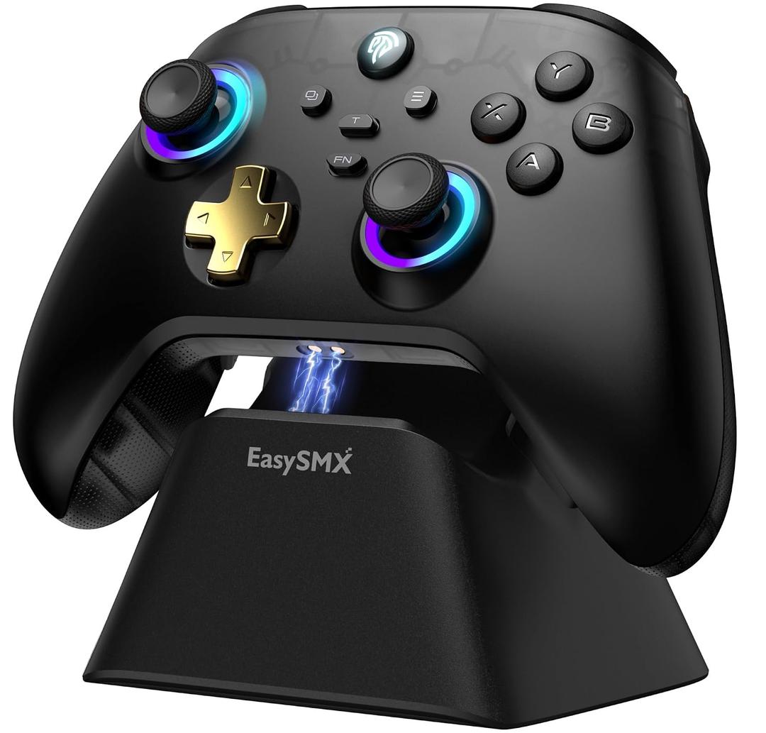 EasySMX D05 PC Controller - Enhanced Wireless Bluetooth Pro Controller with Charging Dock/Hall Sensor/RGB Lighting - No Stick Drift, No Dead Zone - Work for Windows PC, Android, Steam and Switch