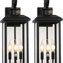 24" Dusk to Dawn Outdoor Wall Light Fixture 2 Pack-Black Extra Large Modern Porch Lantern 3-Light, Waterproof Exterior Lighting Sconce Wall Mount, Outside Lamp for Entryway Garage Coach E12 Base, 2 PK Dusk to Dawn