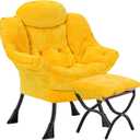 Lazy Chair with Folding Ottoman,Leisure Sofa Chair,Soft Fabric Armchair with Armrests and Side Pockets, Reading Chair with Footrest for Living Room, Bedroom, Office (Plush Yellow)