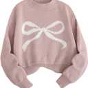 SOLY HUX Girl's Cute Bow Sweaters Kids Crew Neck Long Sleeve Fall Winter Pullover Sweater Jumper Tops