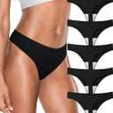 REORIA High Waisted Thongs for Women Breathable Seamless Thong Panties Sexy No Show Underwear 5 Pack X-Small, Black