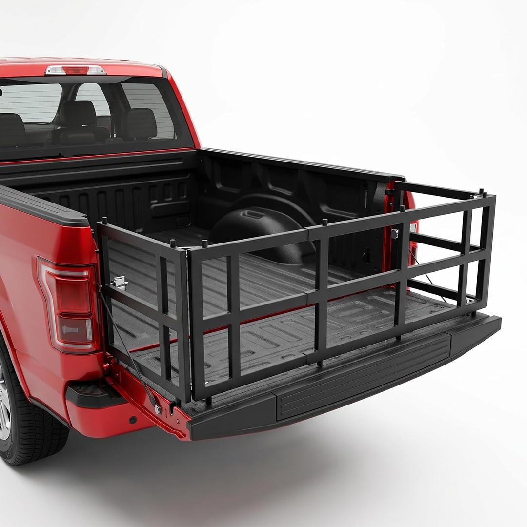 Universal Pickup Truck Bed Extender Rack, 46 to 65" Foldable Adjustable Width for Ford Toyota Nissan Chevy GMC Hyundai Dodge, Heavy-Duty Carbon Steel Square Tube, Expands Cargo Space, Drill Needed