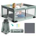 ICAREWAY Foldable Playpen for Babies and Toddlers, 71"x59" Inches Portable Playpen with Mat, Kids Collapsible Play Pen with 2 Handlers, Indoor & Outdoor Baby Play Area with Visible Mesh (Light Green)