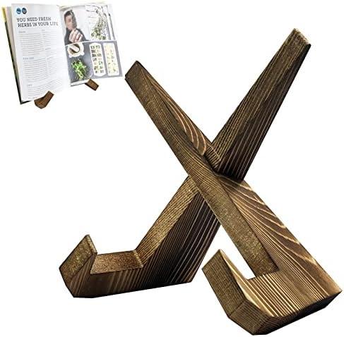 Wooden Cookbook Holders,Recipe Book Stand for Display Reading Rest & Counter Cook Book Stand Document iPad Tablet for Kitchen,Farmhouse and Office Hands Free Portable Cookery Recipe Holder (Brown)