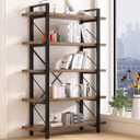 5-Tier Bookshelf Large Etagere Book Shelves,Industrial Style Bookcase and Book Shelves,Open Large Real Wood Bookshelfs,Retro Brown for Living Room Office, Retro Brown (LZ01-5tier-PLUS)