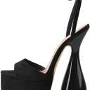 LISHAN Women's Platform Heeled Sandals Slingback Block High Heels (7, Black)