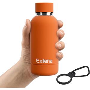 Exllena Small Water Bottle 12oz with Clip, Double Wall Stainless Steel Vacuum Small Insulated Water Bottle Keeps Drinks Cold 24 Hrs/Hot 12 Hrs for Kids Handbag School BPA Free (Bright Orange)