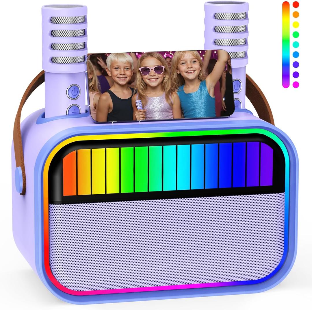 VERKB Karaoke Machine for Kids, Kids Toys for 3-12 Years Old Girls Birthday Presents, Portable Bluetooth Karaoke Speaker with 2 Microphones, Girls Gifts for Kid Party Christmas Birthday(Purple)
