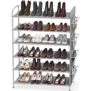 Simple Houseware 6-Tier Shoe Rack Storage Organizer w/Side Hanging Bag, Grey