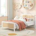 Timy Toddler Bed with Upholstered Bedside, Crib Metal Bed Frame with Safety Guardrails for Boys Girls Toddlers, White