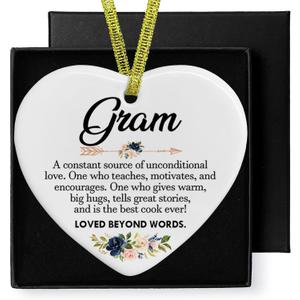 Gram Gifts Ceramic Christmas Ornaments, Gram Definition Memorial Family Thank You Gifts for Birthday Holiday, Grandma Grandmother Hanging Ornaments for Christmas Tree Car Decorations Decor