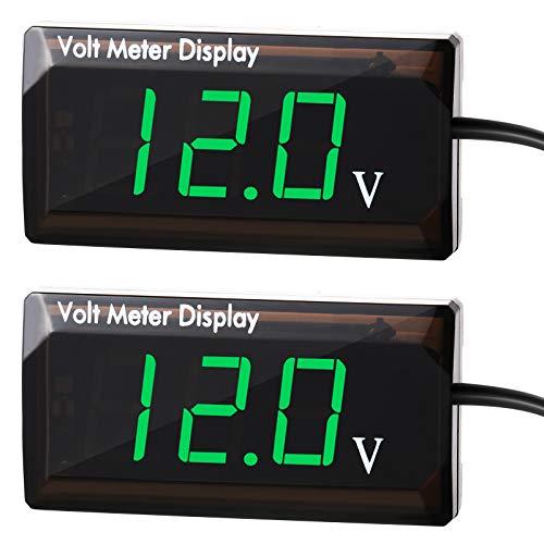 2 Pieces DC 4 to 28V Car Digital Voltmeter 12V Voltage Meter Car Audio Gauge LED Display 12V Waterproof Voltage Gauge Meter for Motorcycle(Green Light)