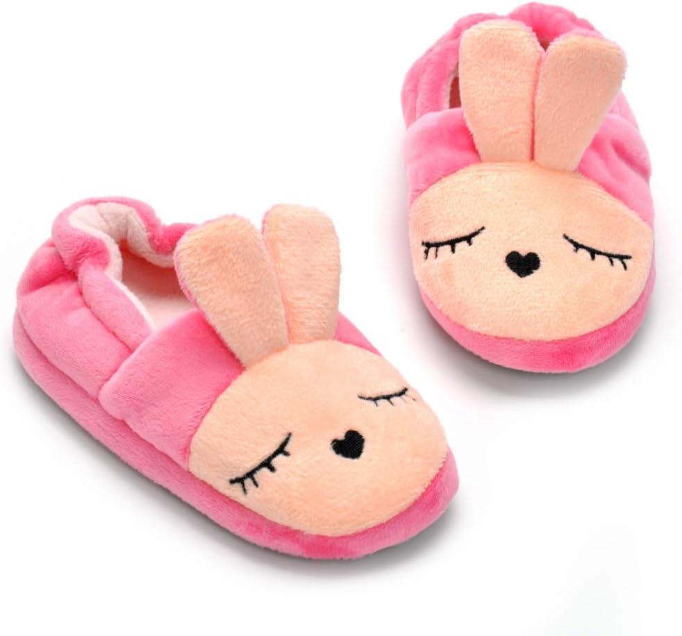 Enteer Baby Girls Cute Cartoon Warm House Slippers with Non-Slip Rubber Sole, Size 7-8 Toddler