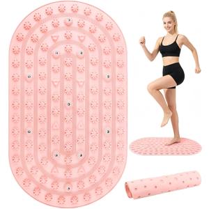 Acupressure Foot Massage Mat - Portable Foldable Foot Massager Mat for Bathroom, Yoga, Outdoor Games, Office Standing Desk Pad, Relieve Foot Pain, Anti-Slip, 30 x 18 inch (Pink)