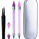 Rhinestone Picker Tool Wax Pencil for Rhinestones Diamond Painting DIY Nail Dotting Pen 2pcs Dual-Ended Rhinestones Pen with 2 Extra Wax Tips and 1 Tweezers for Gems Stones Crystals Art Crafts