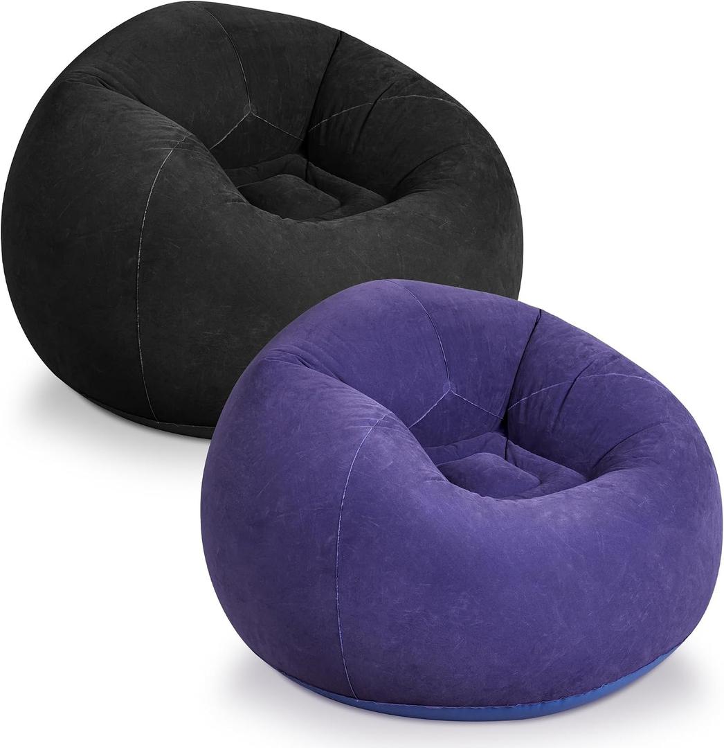 WLIVE 2 Pcs Bean Bag Chair for Kids Adults, Inflatable Chair, No Filler, Comfy, Suit for Dorm Gaming Room Indoor Outdoor, Black and Purple
