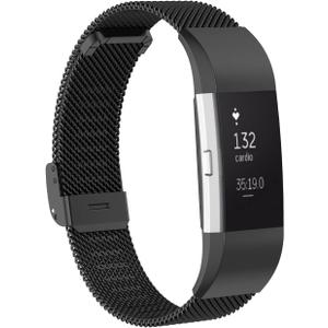 Metal Band Compatible with Fitbit Charge 2 / Charge 2 HR Mesh Woven Stainless Steel Smartwatch Wristbands Replacement Strap (Black)