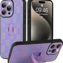 SOKAD for iPhone 15 Pro Case with Finger Strap Kickstand, Purple Checkered