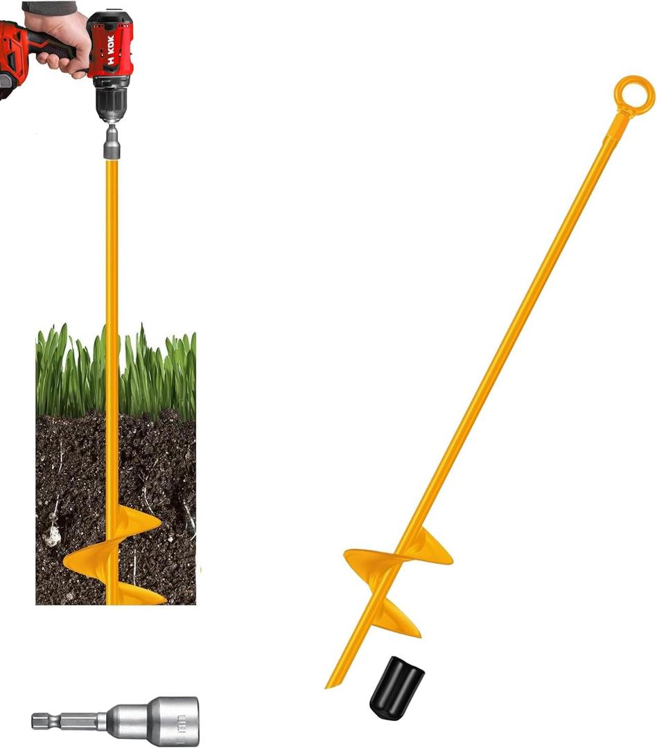 18'' Shed Anchors for High Wind,Heavy Duty Metal Hurricane Ground Stakes Anchors Screw in Trampoline Anchors for Swing SetCamping Tent,Car Ports,Canopy,Sand Tent,Gazebo,Dog (Yellow)