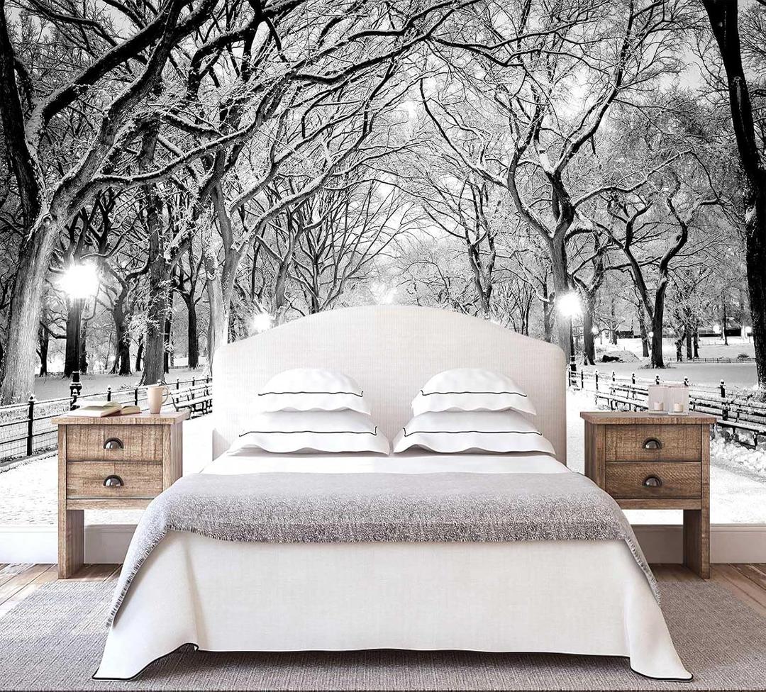 Beautiful 3D Snowy Forest Wallpaper Gray New York Park Landscape Wall Mural Living Room Bedroom (Not Peel and Stick) Size: 191" x 120"
