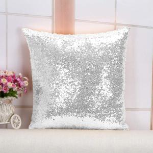 ShinyBeauty Silver Sequin Lumbar Pillow Cover 12x12 Inch - Glitter Sparkly Decorative Throw Pillow Case for Sofa, Bed, Chair - Luxury Designer Small Cushion Cover for Home Decor