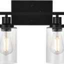 Black 4-Light Bathroom Light Fixtures with Seeded Glass Shade, 31-Inches Length Farmhouse Vanity Lights Over Mirror for Cabinet Kitchen Bedroom