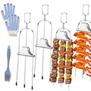 4PCS Kabob Skewers for Grilling, 14'' Stainless Steel Kebab Skewers, 3 Prong Metal Grill Skewer with Push Bar Slider, Skewer Sticks for Meat Veggies Fruits Marshmallows, BBQ Barbecue Accessories