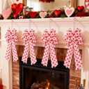 2 Pcs Valentine's Day Bows, 20x11 Inch Red White Heart Bows for Wedding Anniversary Home Wall Staircase Chair Back Decor, Valentine's Day Gift Wreath DIY Decoration