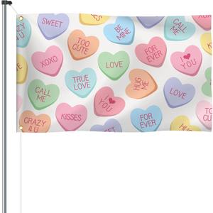 Valentine's Day Garden Flags 3x5 Ft Conversation Heart Valentine Double Sided Outdoor Candy Love Flags Holiday Banner for Porch Yards Gardens and Outside Conversation Heart Decorations (Colorful)