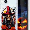Fashion Halloween Phone Case with Bat Pumpkin Pattern for iPhone 13,Horror Designed Shockproof Soft Slim Clear TPU Cover for Boys Girls Teens Men and Women(Witch-13)