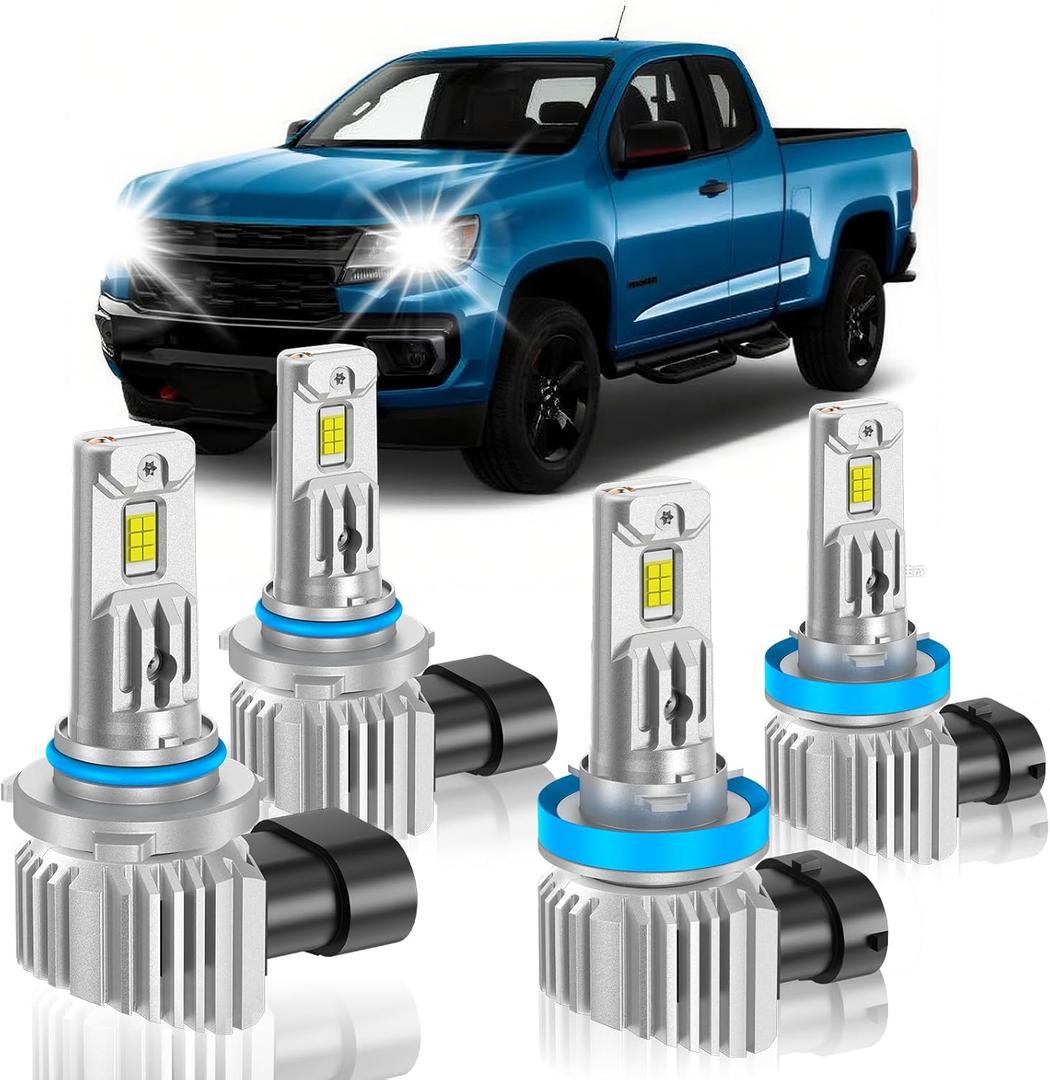 Fit for Chevrolet 2013-2022 Colorado Light Bulbs, High/Low Beam Light Bulbs Combo, 800% Brightness CSP Chips, 6000K White, Efficient Heat Dissipation, Pack of 4
