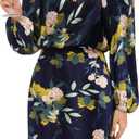 ZTMZA Cocktail Dresses for Women Long Sleeve Satin Short Formal Dress Elegant Mock Neck Silk Wedding Party Mini Dresses Floral Navy Blue, XX-Large