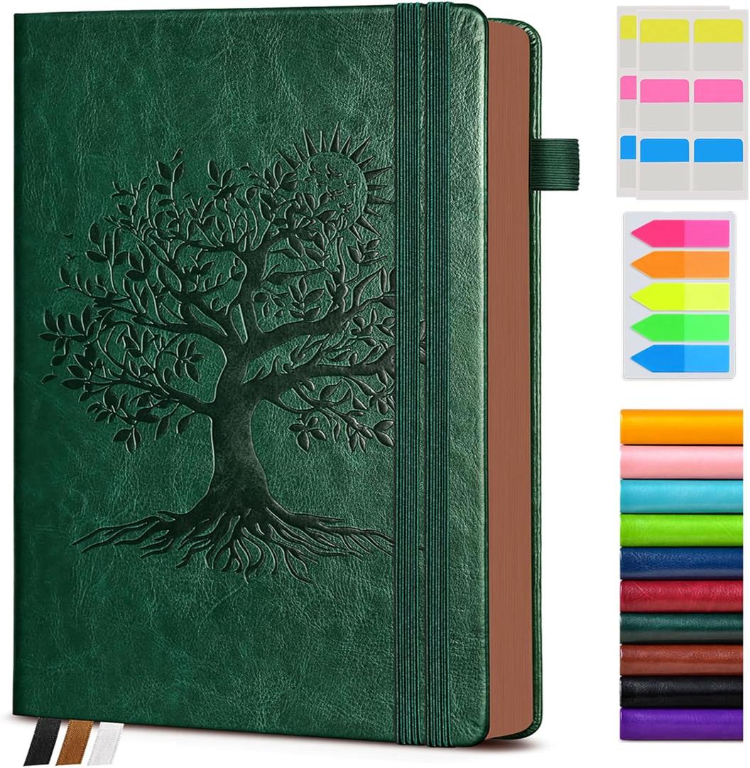 Vintage Leather Journal - 300 Page Lined Journal Notebook with Numbered Pages,A5 Notebook for Women Men,Travel Diary,Daily Journal for Writing, Note Taking, School & Work (5.8" x 8.3") (Green)