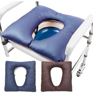 Bedside Commode Cushion - Washable 16.5" X 16.5" Thick Pad PU Cover with Fixing Straps for Commode Chair,Portable Toilet Seat Cushion for Seniors Raz Shower Chair Seat,Blue (Normal)