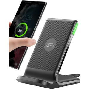 INIU Wireless Charger, 15W Fast Qi Certified Wireless Charging Station with Sleep-Friendly Adaptive Light Compatible with iPhone 16 15 14 13 Pro XS 8 Plus Samsung Galaxy S25 S24 S23 Note 20 Google etc (1 Pack, Black)