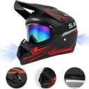 Youth Kids Dirt Bike Motocross Helmet (Goggles Gloves Face Mask) 4PCS Set, DOT Approved Boys Girls Full Face Motorcycle Helmets, ATV BMX MX Mountain Bike Off Road Kid Helmet (Red, L)