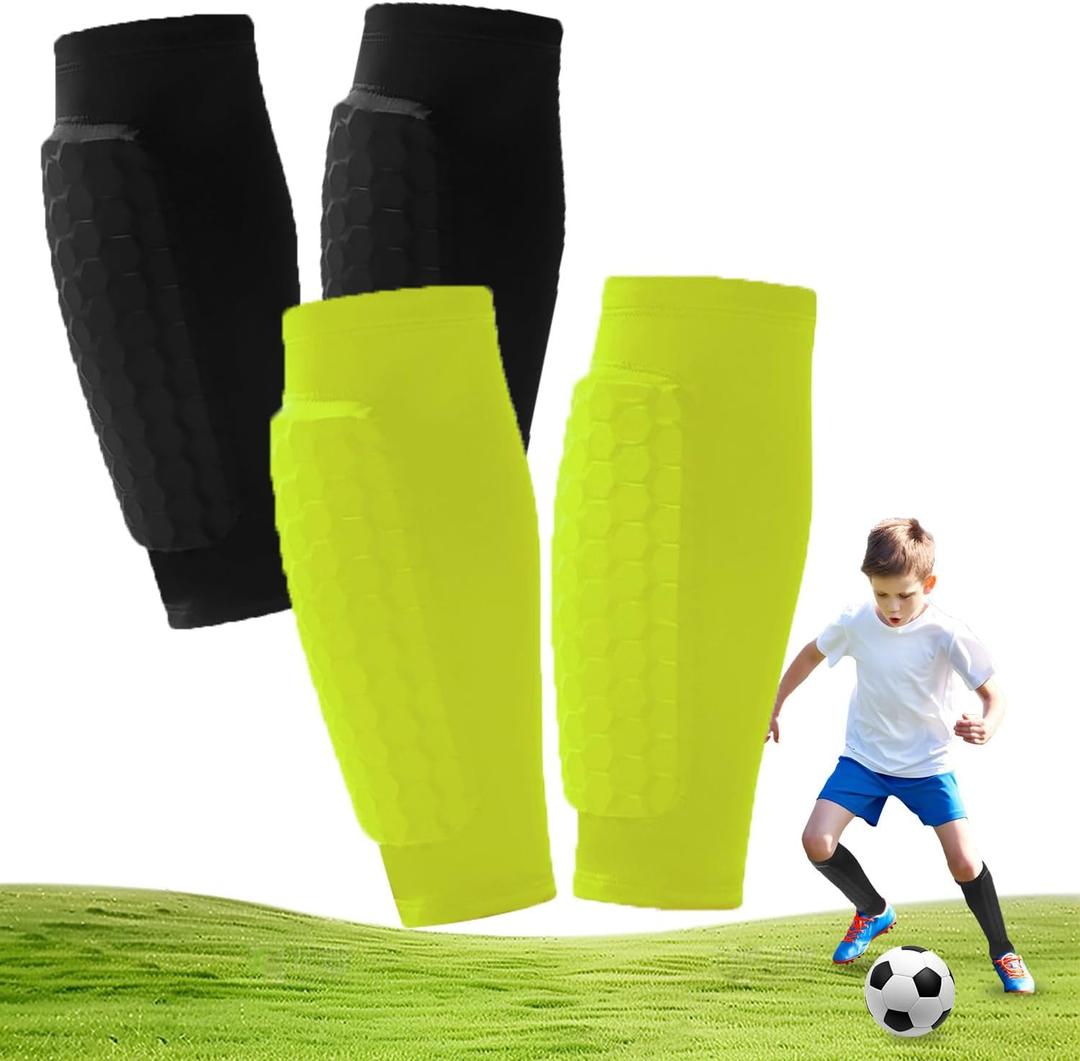 2 Pairs Soccer Shin Guards, Shin Guards Soccer Kids Youth Adult Calf Compression Sleeve with Honeycomb Pads Lightweight Calf Protective Gear for Football & Baseball Boxing MTB for Boys, Girls, M