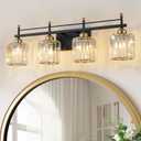 SineRise Modern Bathroom Vanity Light 4-Lights, Crystal Bathroom Vanity Light Over Mirror Vanity Lights Restroom Light Fixtures,Black Gold Bath Wall Sconce Lighting for Bathroom