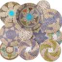 Tatuo 11 Pcs Boho Wall Basket Decor Decorative Bulrush Woven Basket Wall Decor Art Round Farmhouse Hanging Baskets for Kitchen Rustic Home Summer Decorations, Multi Sizes(Multicolour)