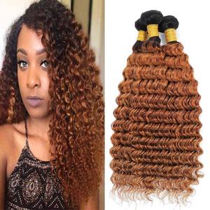 Human Hair Bundles 24 26 28 Inch Deep Wave Human Hair Bundles Omber Chocolate Brown T1B/30 Unprocessed Brazilian Soft Quick Weave Hair for Black Women