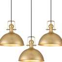 12 Inch Gold Farmhouse Pendant Lights Matte Pendant Lights for Kitchen Island Industrial Adjustable Height Vintage Dome Hanging Light Fixtures for Barn, Dining Room 3 Packs