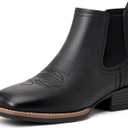 Julyrose Cowboy Boots for Men Square Toe Mens Western Boots Slip On Casual Retro Boots (11, Black)