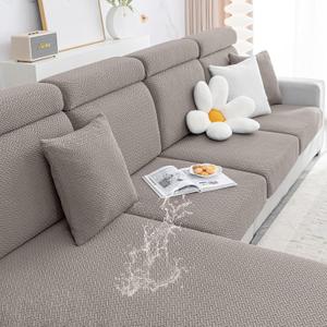Smiry Waterproof Couch Cushion Covers, Stretch Jacquard Thick Sofa Cushion Covers, Washable Seat Slipcover Elastic Furniture Protector for Pets, Kid (3PC, Taupe)