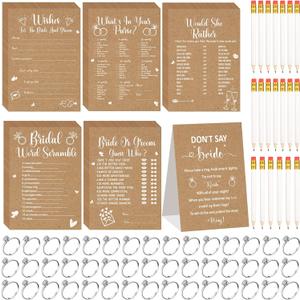 Estune 331 Pcs Bridal Shower Games Supplies, 5 Sets 250 Pcs Wedding Cards 1 Put a Ring on It Bridal Shower Games with 60 Rings and 20 Pencils(Rustic Kraft)