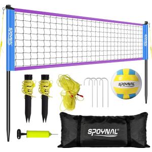 Portable Volleyball Net for Backyard & Beach - 32ft Outdoor Volleyball Set with Adjustable Height (8ft/7.8ft/7.4ft), Boundary Line, Volleyball, Pump & Carry Bag