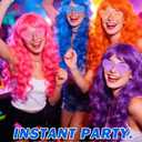 Long Curly Wig with Heart Sunglasses and Hair Cap Set of 4 | Colorful Colored Party Wigs Funny Costume Hairpieces for Cosplay