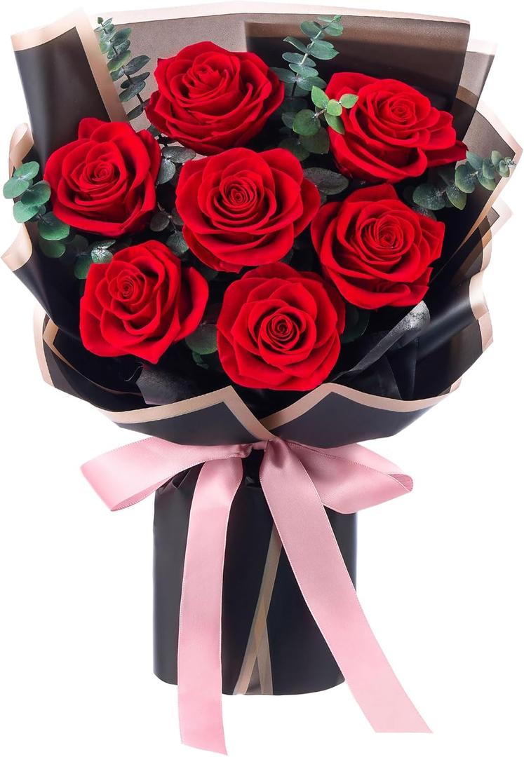 Mosstory Flower Bouquet Flowers for Delivery Prime 7-Piece Preserved Roses Bouquet Gift for Women Mother Wife Mother Day Wedding Anniversary Birthday (Red Roses)