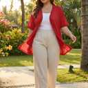 OLRIK Plus Size Summer Cardigan for Women Short Sleeve Lightweight Cover Up 2026 Open Front Beach Cardigan with Pockets, Size 2X